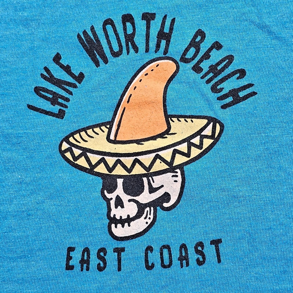 Lake Worth Beach Surfing Skeleton Blue Short Sleeve Cotton Blend T-Shirt Men's M - Picture 4 of 8